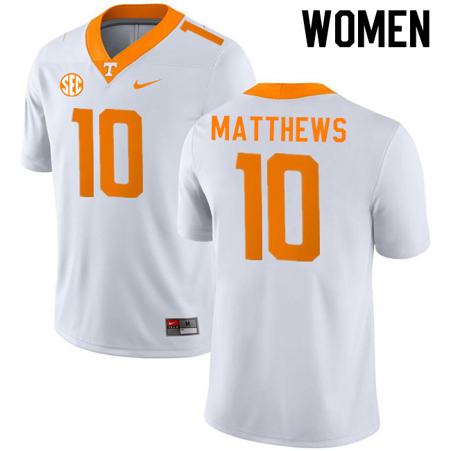 Women #10 Mike Matthews Tennessee Volunteers College Football Jerseys Stitched-White